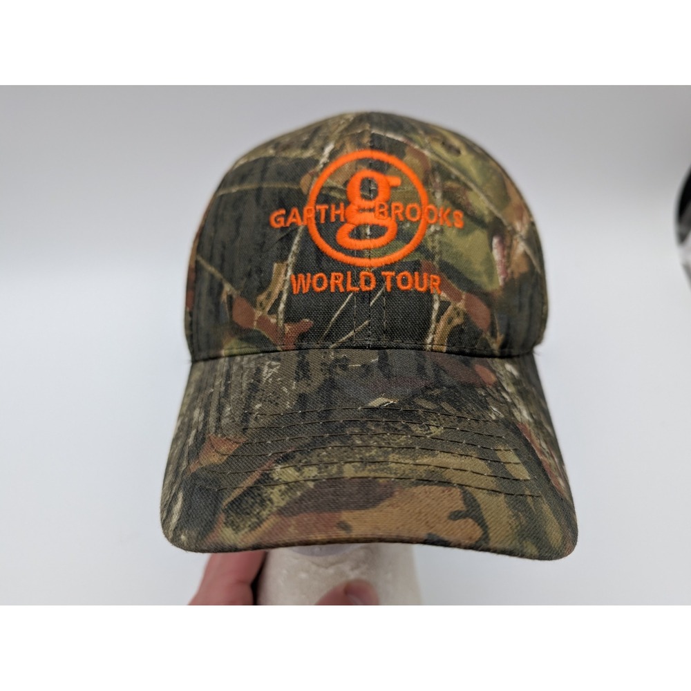 Garth Brooks World Tour Mossy Oak Camo Orange Logo Adjustable Baseball Hat Cap